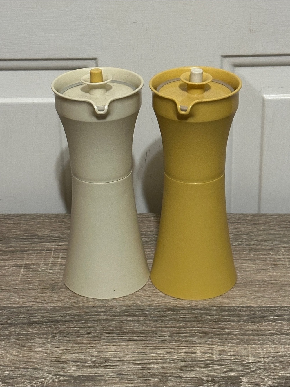 Vintage Tupperware Oil and Vinegar Salad Cruets Harvest Gold & Almond 1246-10
